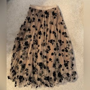 Chic Wish Caramel Mesh Skirt with Black Appliqués, size small